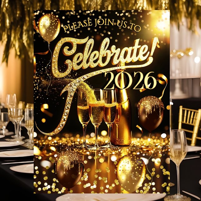 Invitación New Year’s Eve Party Celebrate Champagne Streamers (Subido por el creador)