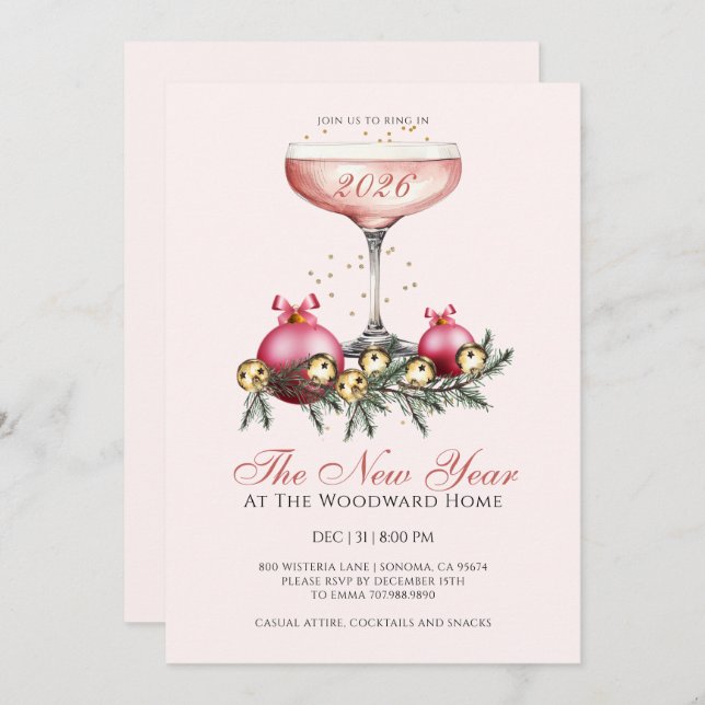 Invitación New Year's Eve Champagne Ring In The New Year (Anverso / Reverso)