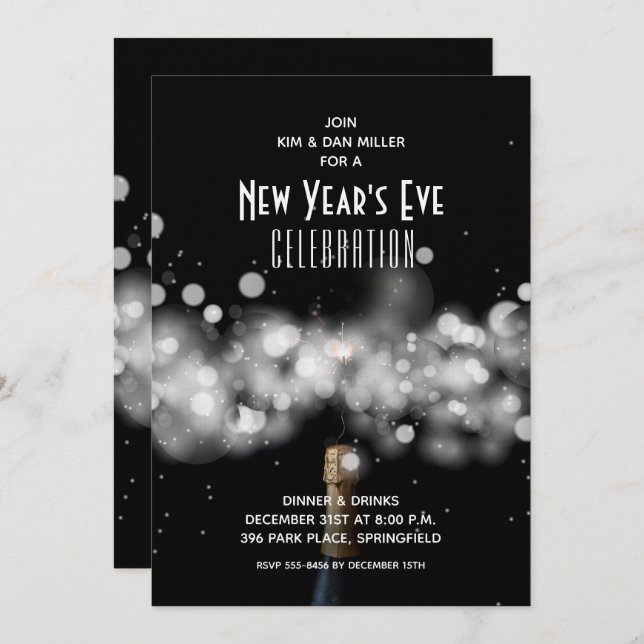 Invitación New Year's Eve Champagne Sparkler Invitations (Anverso / Reverso)