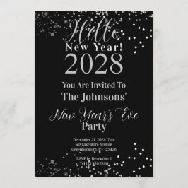 Invitación New Year's Eve Party Black and Silver Sparkle