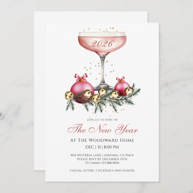 Invitación New Year's Eve Party Champagne  (Anverso / Reverso)