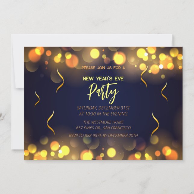 Invitación  New Year's Eve Party faux gold foil (Anverso)