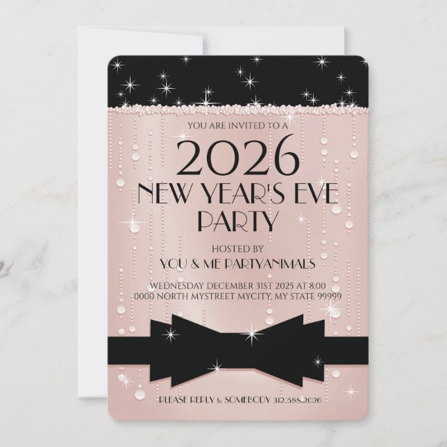 Invitación New Year's Eve Pink Champagne Bubbles Invitation (Anverso)