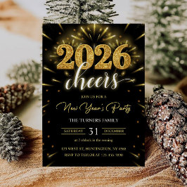 Invitación New Year's Party 2026 Gold Black Modern