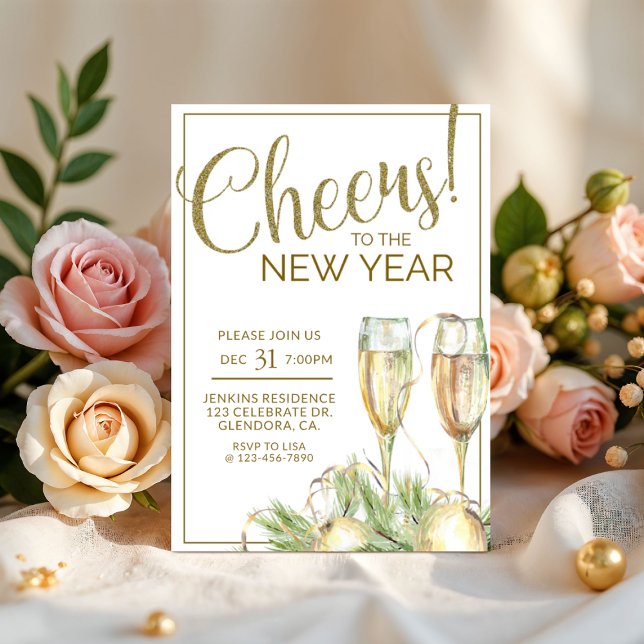 Invitación New Years Party, Cheers, Gold, Elegant  (Subido por el creador)