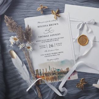 Invitación New York Destination Modern Budget QR Code Wedding