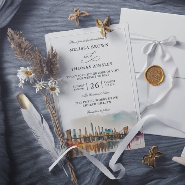 Invitación New York Destination Modern Budget QR Code Wedding (Subido por el creador)