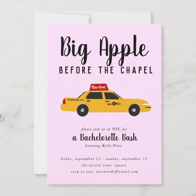 Invitación New York Taxi Big Apple Bachelorette Party (Anverso)