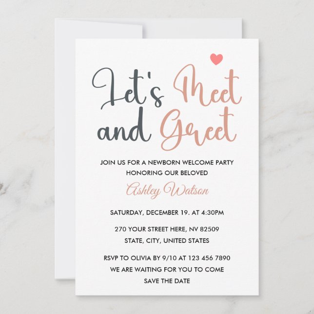 Invitación Newborn Meet & Greet Baby Welcome Party (Anverso)