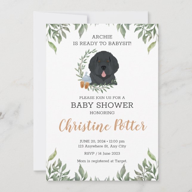 Invitación Newfoundland Puppy Baby Shower (Anverso)