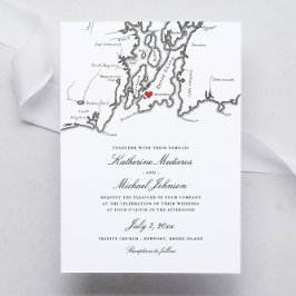 Invitación Newport Rhode Island Map Boda blanco y negro