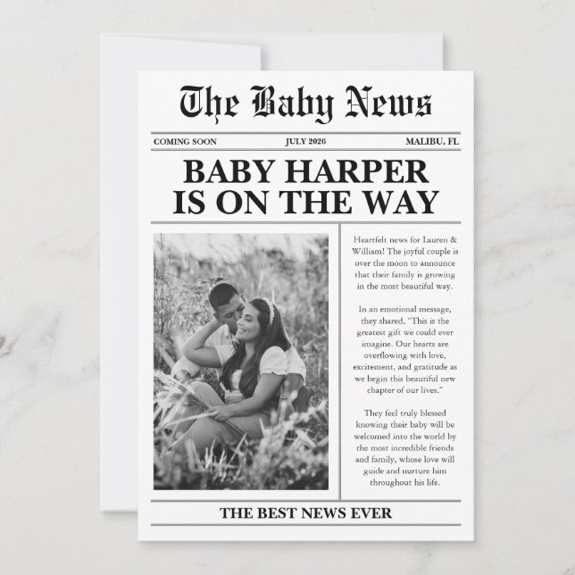 Invitación Newspaper Baby Expecting Pregnancy Announcement (Anverso)