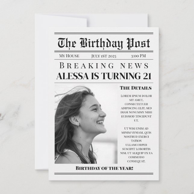 INVITACIÓN NEWSPAPER BIRTHDAY (Anverso)