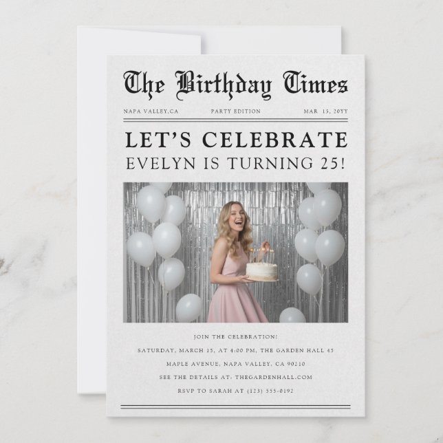 Invitación Newspaper Classic Photo Birthday Celebration  (Anverso)
