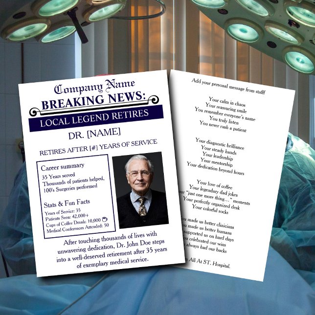Invitación Newspaper Style Doctor Retirement Card | Custom (Subido por el creador)