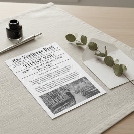Invitación Newspaper Style Unique Photo Wedding Thank You 