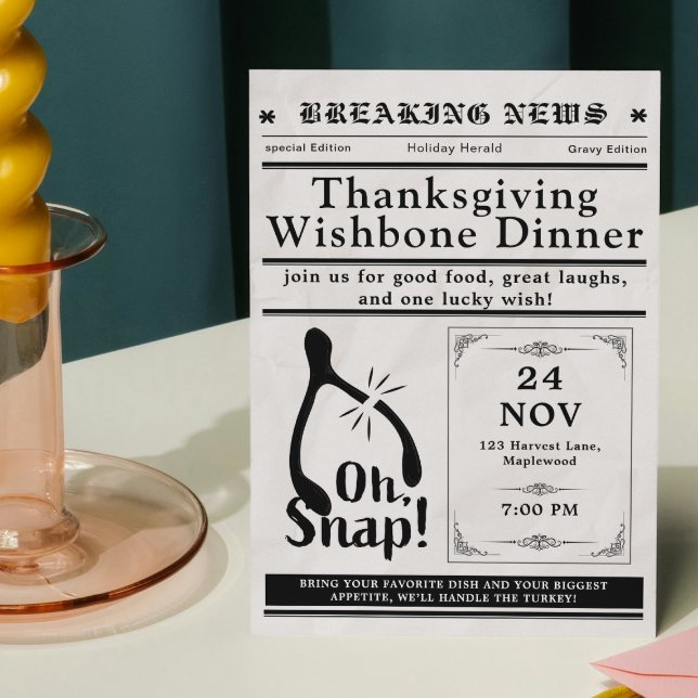 Invitación Newspaper Turkey Wishbone Thanksgiving Fall (Newspaper Turkey Wishbone Thanksgiving Fall Invitation)
