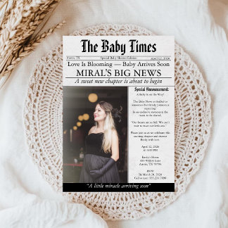 Invitación Newspaper Unique Fun Photo aesthetic Baby Shower