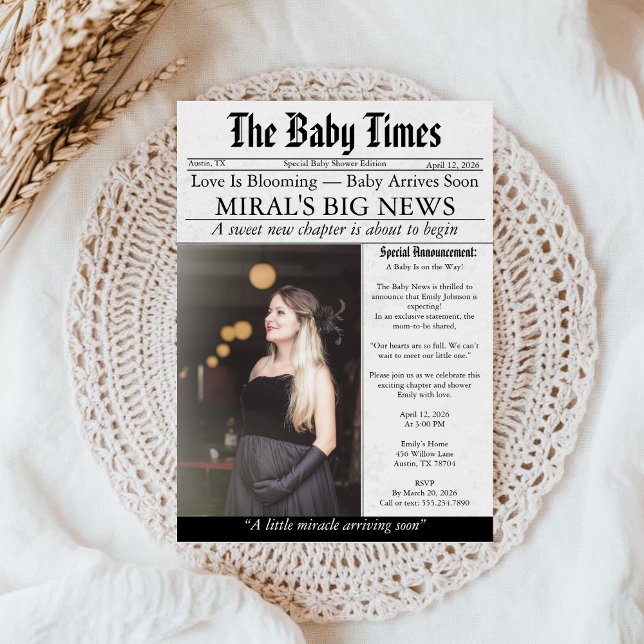 Invitación Newspaper Unique Fun Photo aesthetic Baby Shower (Subido por el creador)