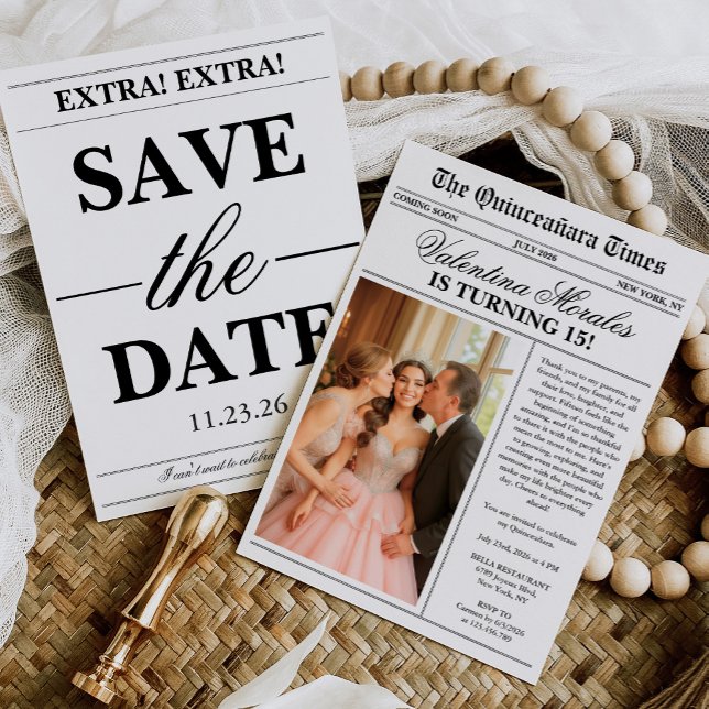 Invitación Newspaper Unique Fun Photo Quinceanera (Subido por el creador)