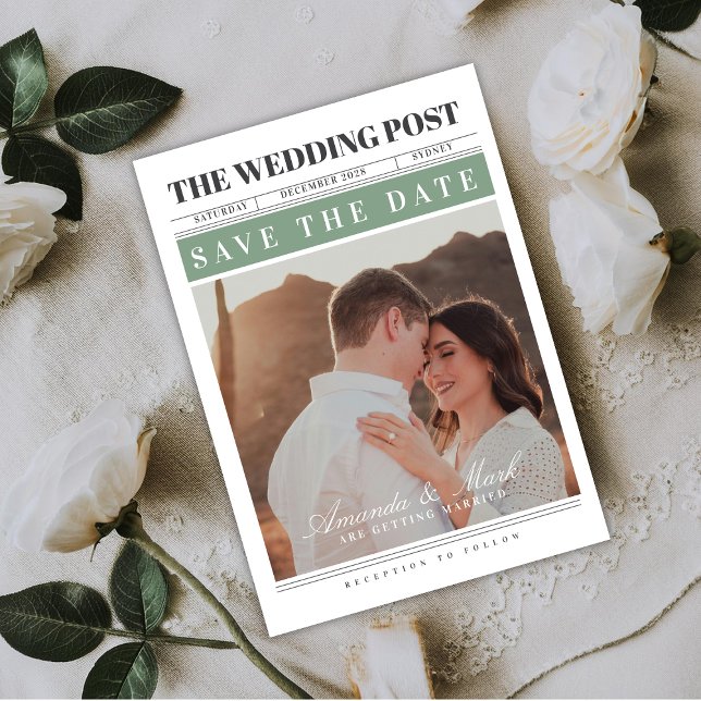 Invitación Newspaper Wedding Black and white Save the Date (Subido por el creador)