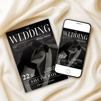 Invitación Newspaper Wedding Save the Date Modern Magazine