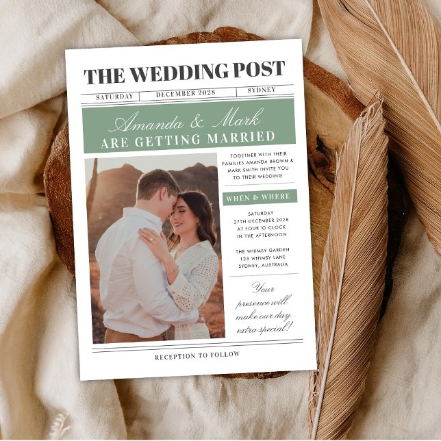 Invitación Newspaper Wedding Unique Fun Black and white (Subido por el creador)