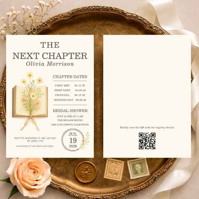 Invitación Next Chapter Begins QR Code Bridal Shower (Subido por el creador)