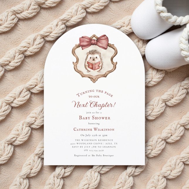 Invitación Next Chapter Watercolor Hedgehog Reading Book  (Subido por el creador)