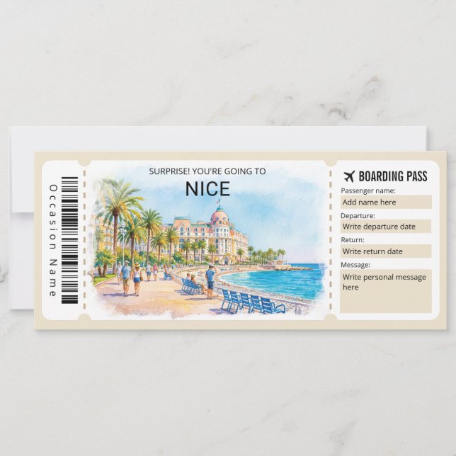 Invitación Nice France Trip Boarding Pass Ticket (Anverso)