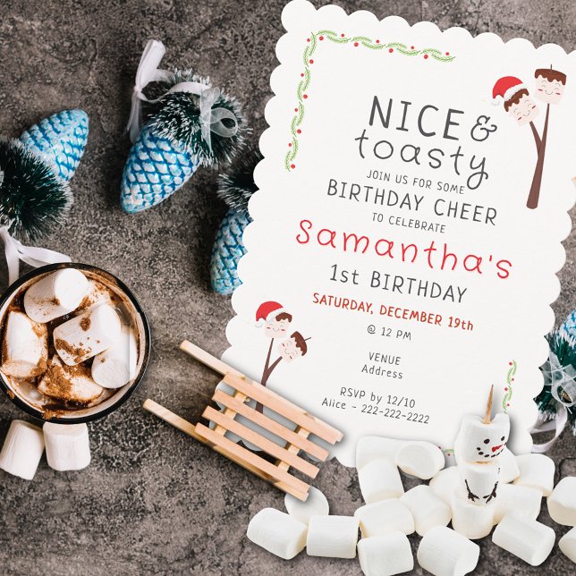 Invitación Nice S'mores Marshmallows Kids Xmas Birthday Party (Nice S'mores Marshmallows Kids Xmas Birthday Party Invite backyard bonfire s'more fun with friends)