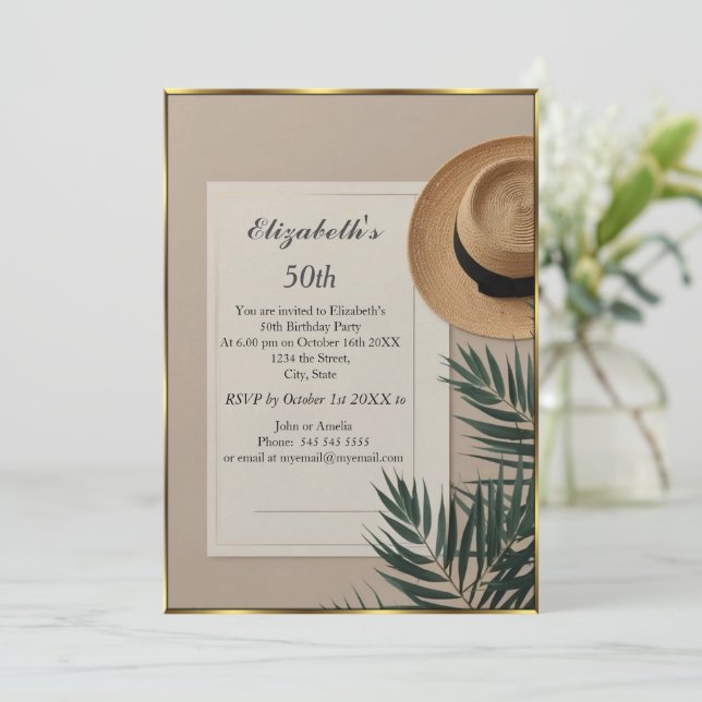 Invitación Nice Summertime hat 50th Birthday Party cream  (Anverso de pie)