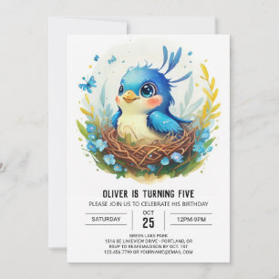 Invitación Nido Azul en el cumpleaños de las aves de Woods