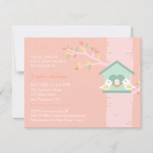 Invitación Nido de Pajarera Dulce Pájaro Primavera Rosa Cumpl