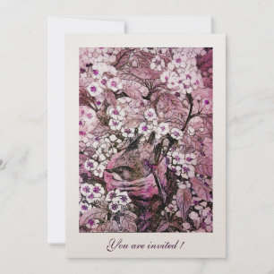 INVITACIÓN NIDO DE PÁJARO, ÁRBOL CON FLORES ROJAS BLANCAS ROS