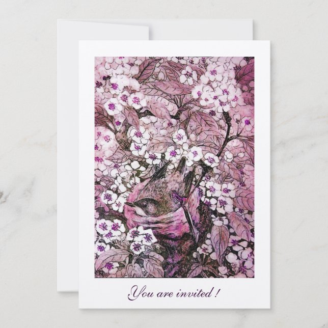 INVITACIÓN NIDO DE PÁJAROS, ÁRBOL CON FLORES ROJAS BLANCAS Y  (Anverso)