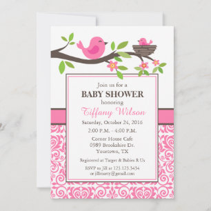 Invitación Nido de Pájaros Baby Shower en Rosa