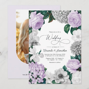 Invitación Niebla de lavanda, gris brezo y boda blanca de inv