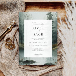 Invitación Niebla perenne | Boda rústica de bosque con acuare