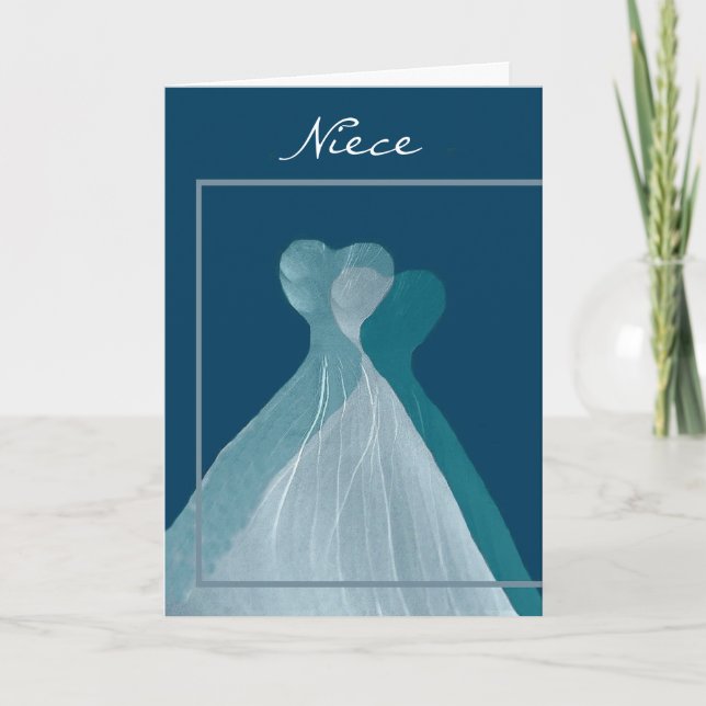 Invitación NIECE Junior Bridesmaid VERDE AZULADO AZUL Vestido (Anverso)