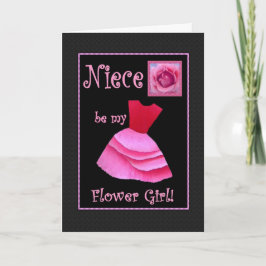 Invitación Niece, ¿Serás Mi Niña Flor? Vestido rosa