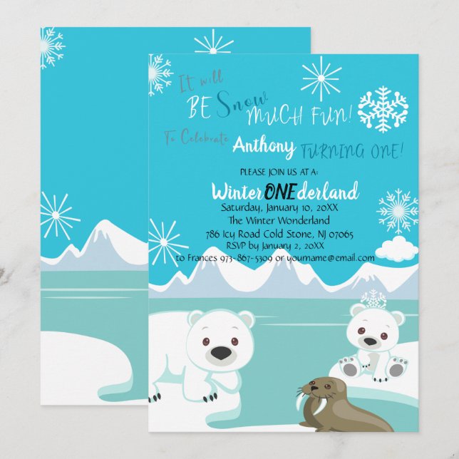 Invitación Nieva mucha diversión que da vuelta a una (Anverso / Reverso)
