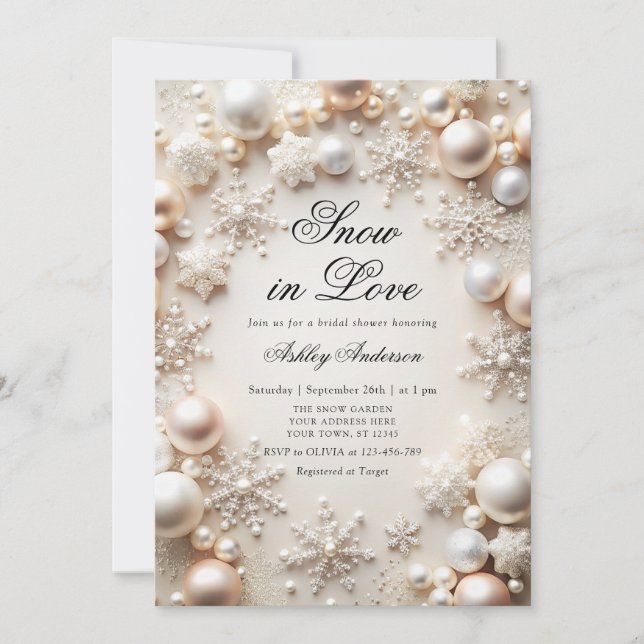 Invitación Nieve al amor Perlas de Snowflake Ducha de novias (Anverso)