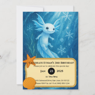 Invitación Nieve Axolotl en el Reino del Hielo Cumpleaños