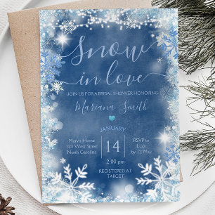 Invitación Nieve azul blanca en amor ducha de novia con copo