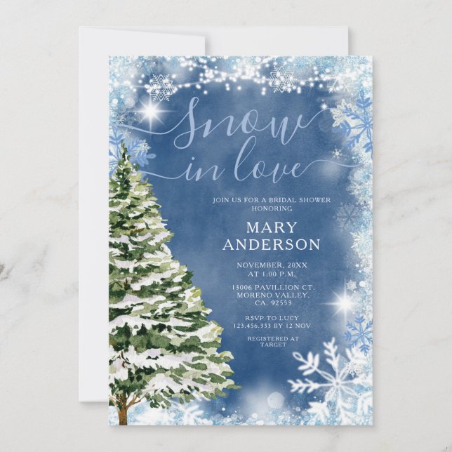 Invitación Nieve azul blanca en amor ducha de novia verde (Anverso)