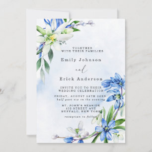 Invitación Nieve azul Boda floral de primavera cilla