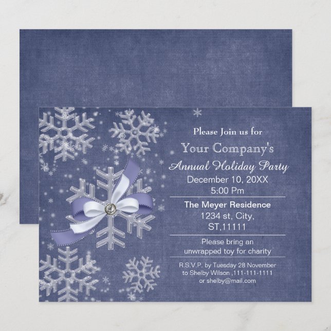 Invitación nieve azul Fiesta corporativa de vacaciones Invita (Anverso / Reverso)