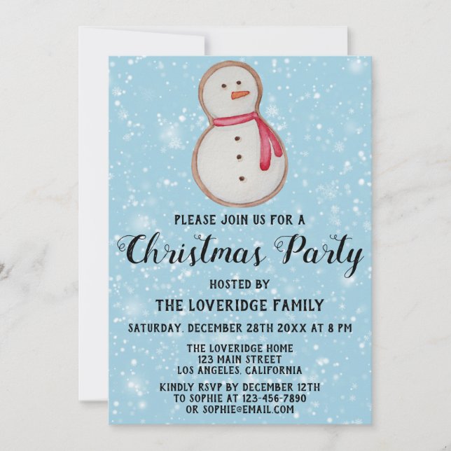 Invitación Nieve azul para Navidades de vacaciones de Snowman (Anverso)