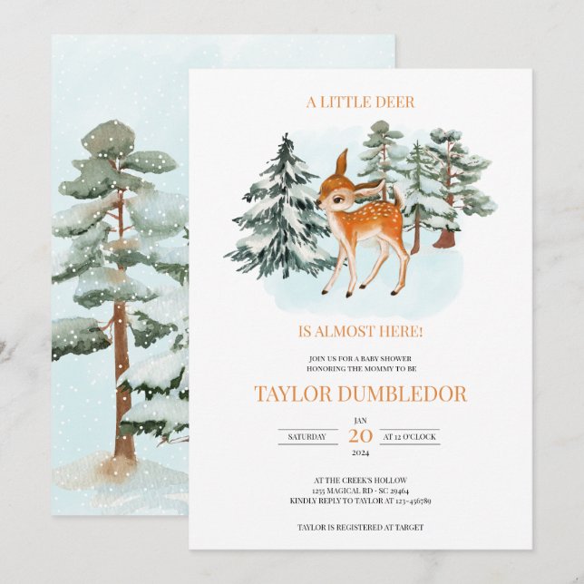 Invitación Nieve Baby Shower de pequeños Navidades de inviern (Anverso / Reverso)
